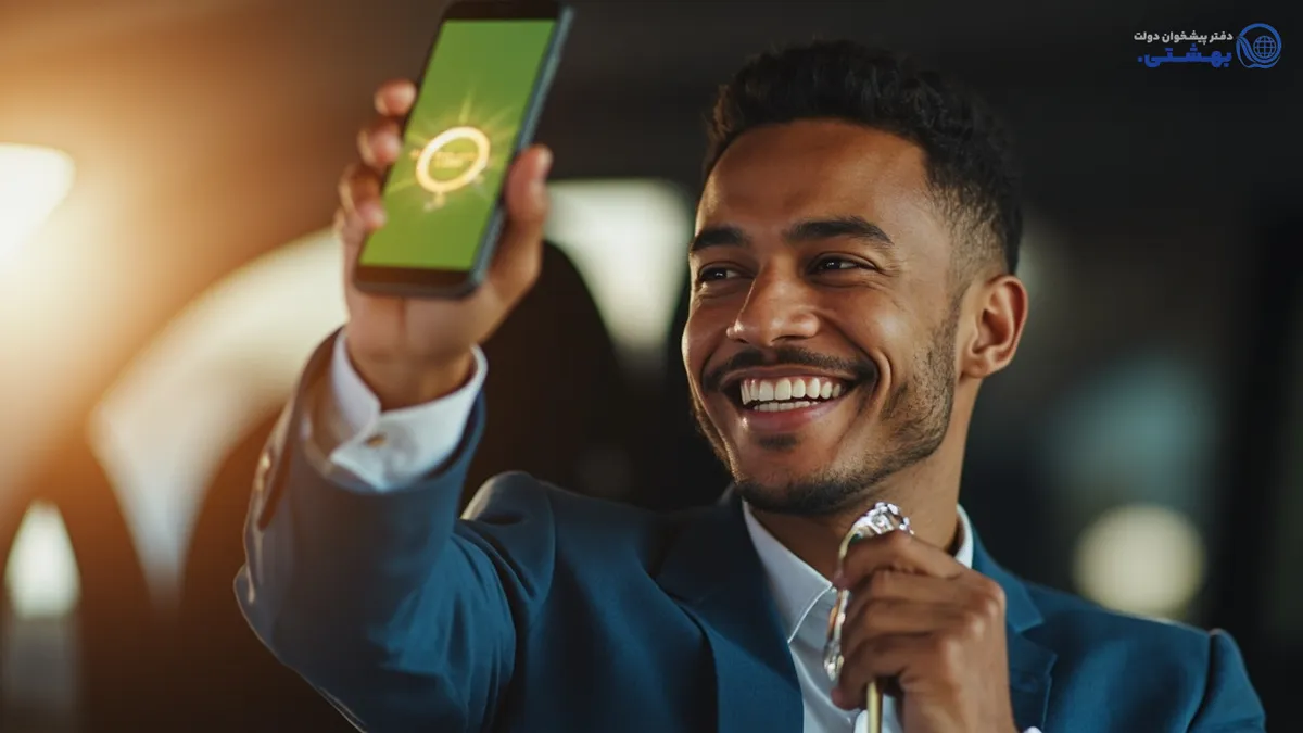 فردی خوشحال با کلید خودرو پس از دریافت وام فوری سیم‌کارت 0912