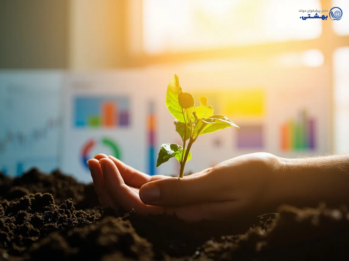 نهال در دست به‌عنوان نماد وام اشتغال و رشد کسب‌وکار