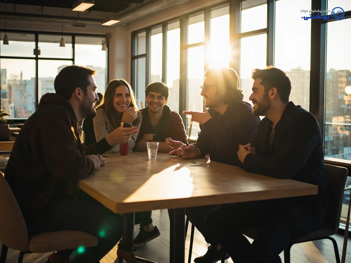 کارآفرینان در حال بحث درباره طرح کسب و کار و برنامه‌ریزی دریافت وام