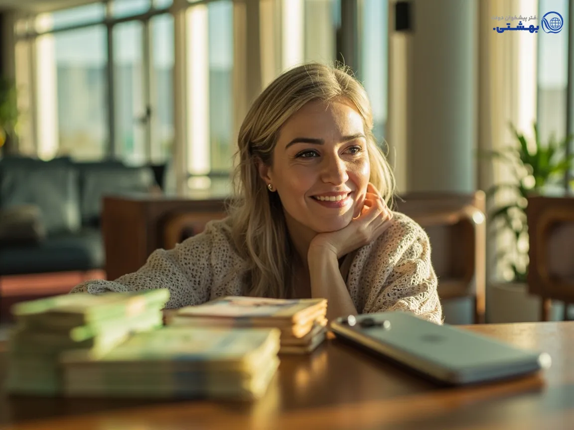 زن خانه دار در حال بررسی شرایط وام بانک رسالت برای استقلال مالی