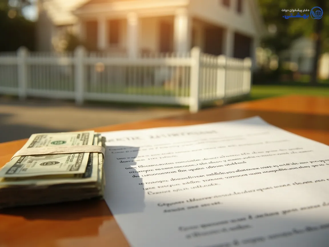 سند ملکی و بسته پول نقد، نماد دریافت وام با وثیقه ملک