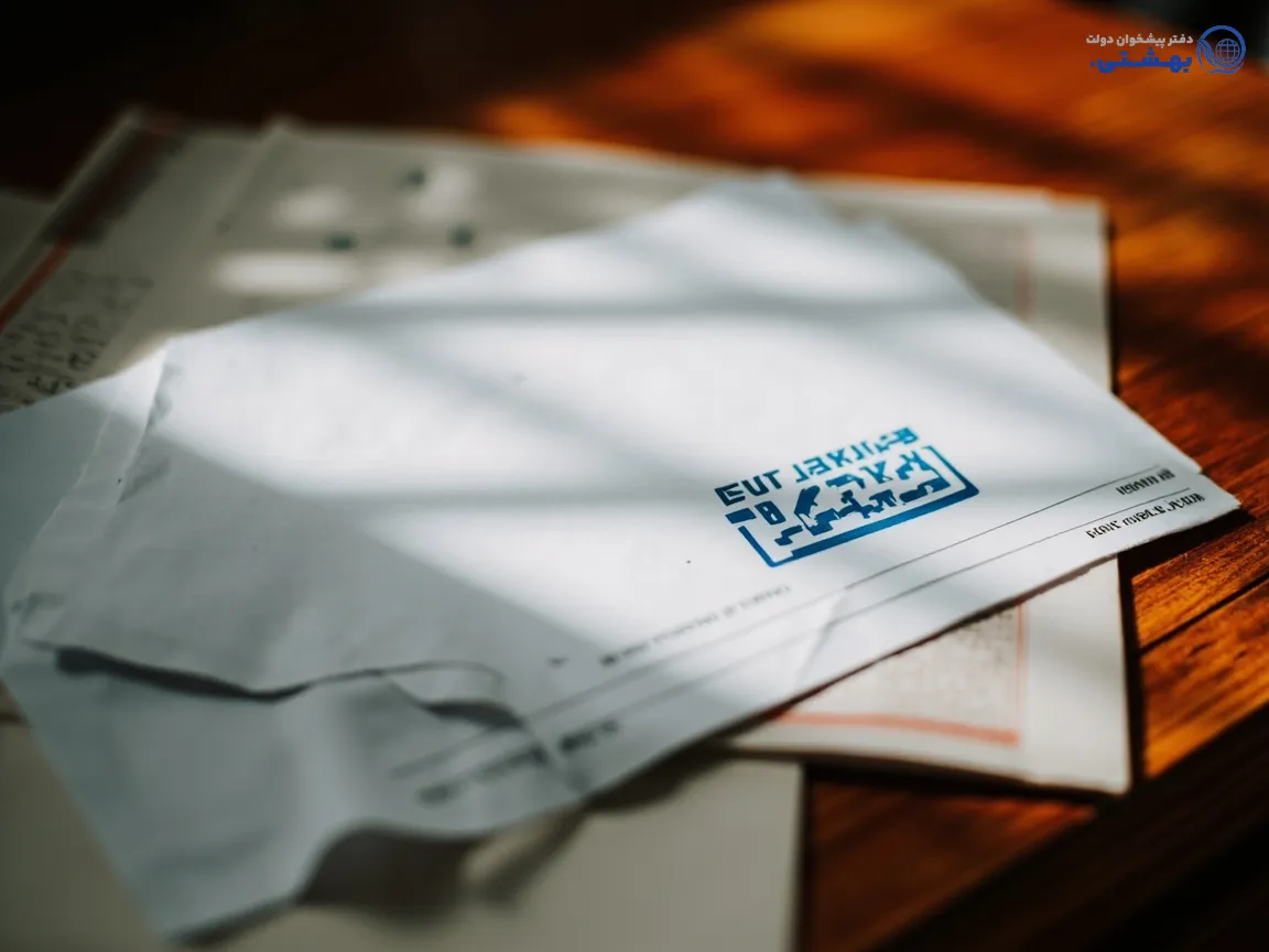 مدارک و اسناد بانکی روی میز، با پسزمینه محو لوگوی بانک سامان