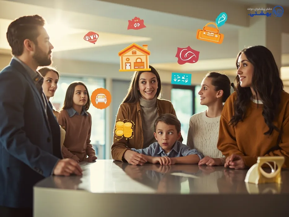 تصویری از افراد در حال انتخاب بین نمادهای انواع وام بانکی و شخصی