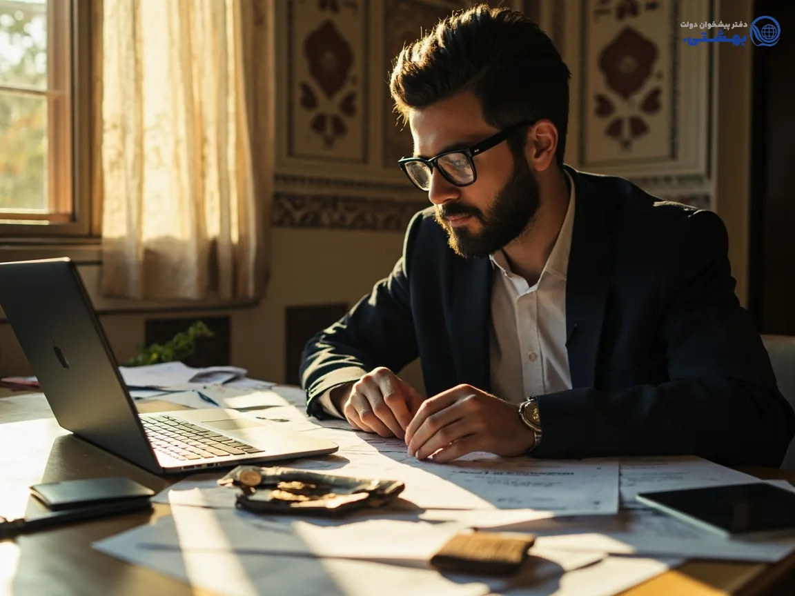 کارآفرین جوان در حال برنامه‌ریزی برای کسب و کار و دریافت وام کارآفرینی