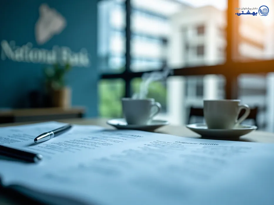 مدارک درخواست وام بانک ملی روی میز کار، آماده بررسی