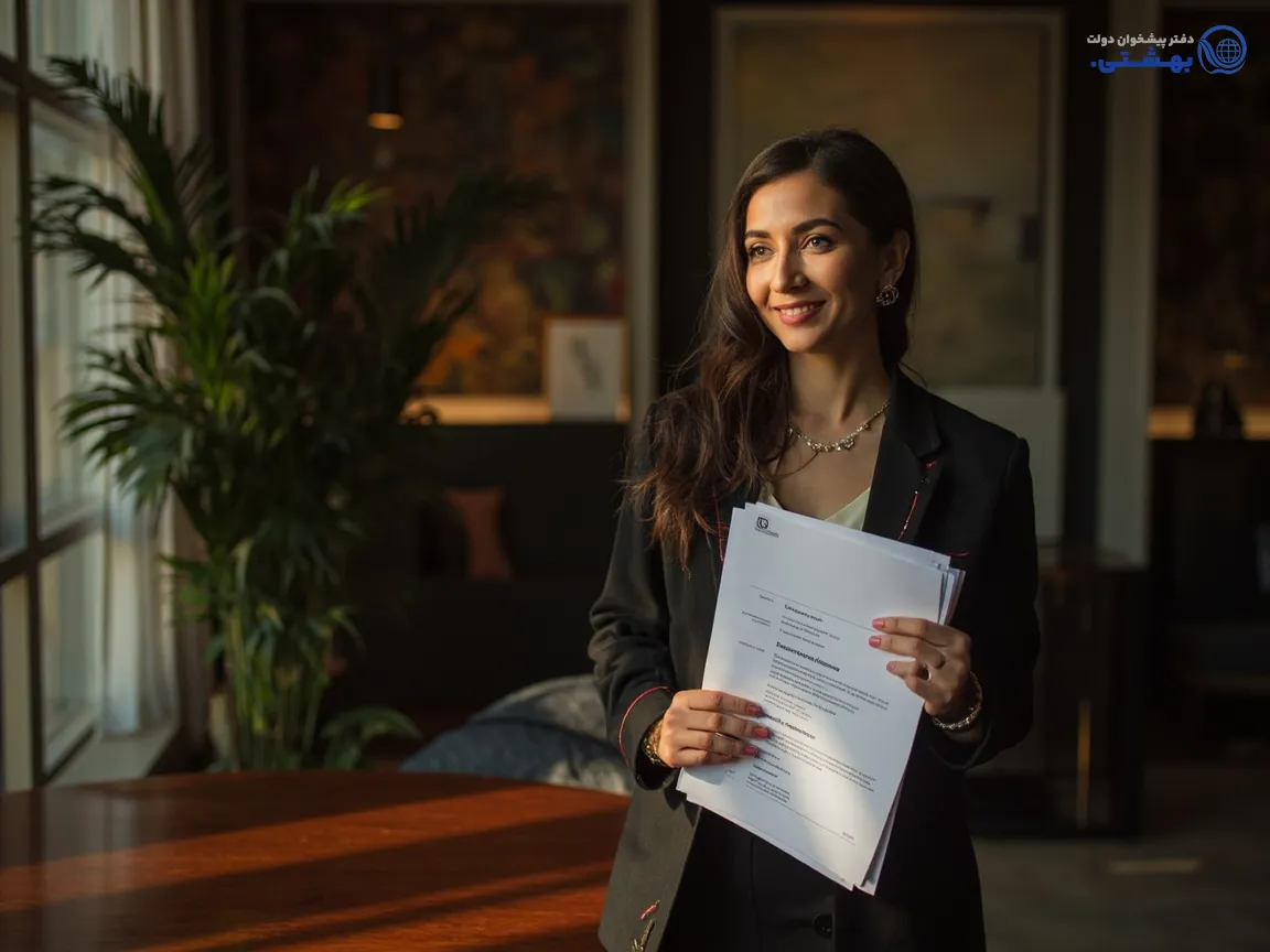 یک بانوی کارآفرین موفق با لبخند اطمینان.